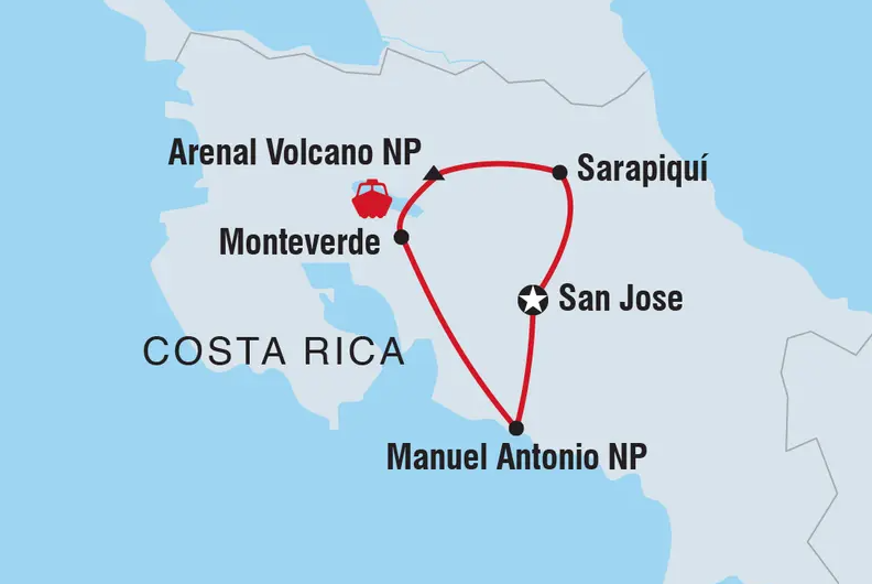 Costa Rica Family Tour Map